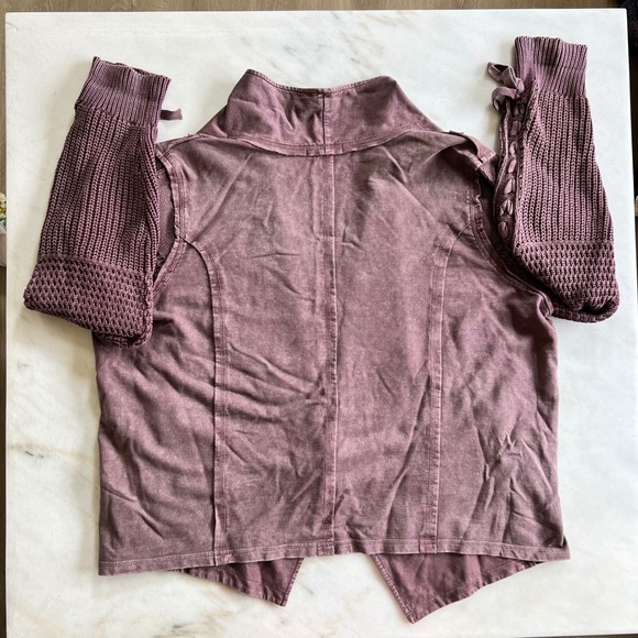 North Style Womens 1X Knit Sleeve Open Front Cardigan Jacket Purple - Picture 10 of 10